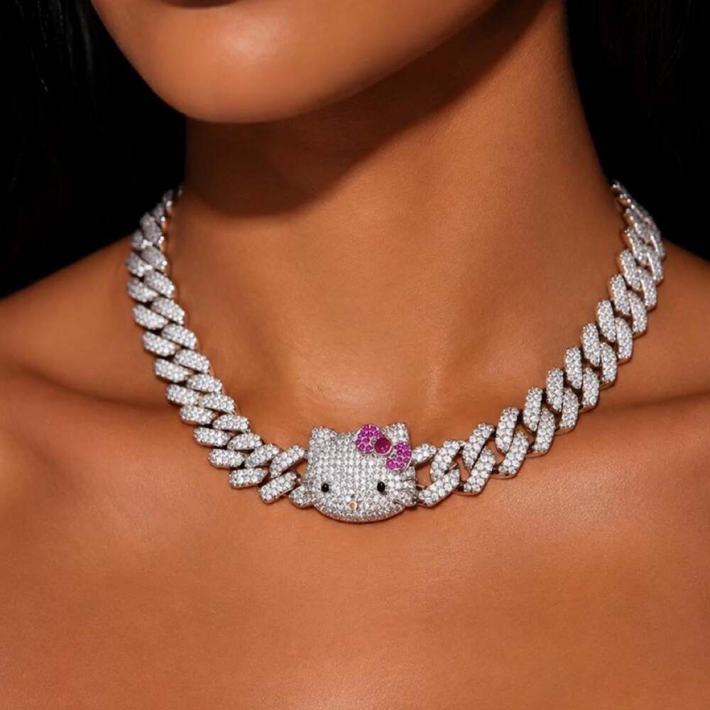 Hello Kitty Diamond Necklace – Silver 16”